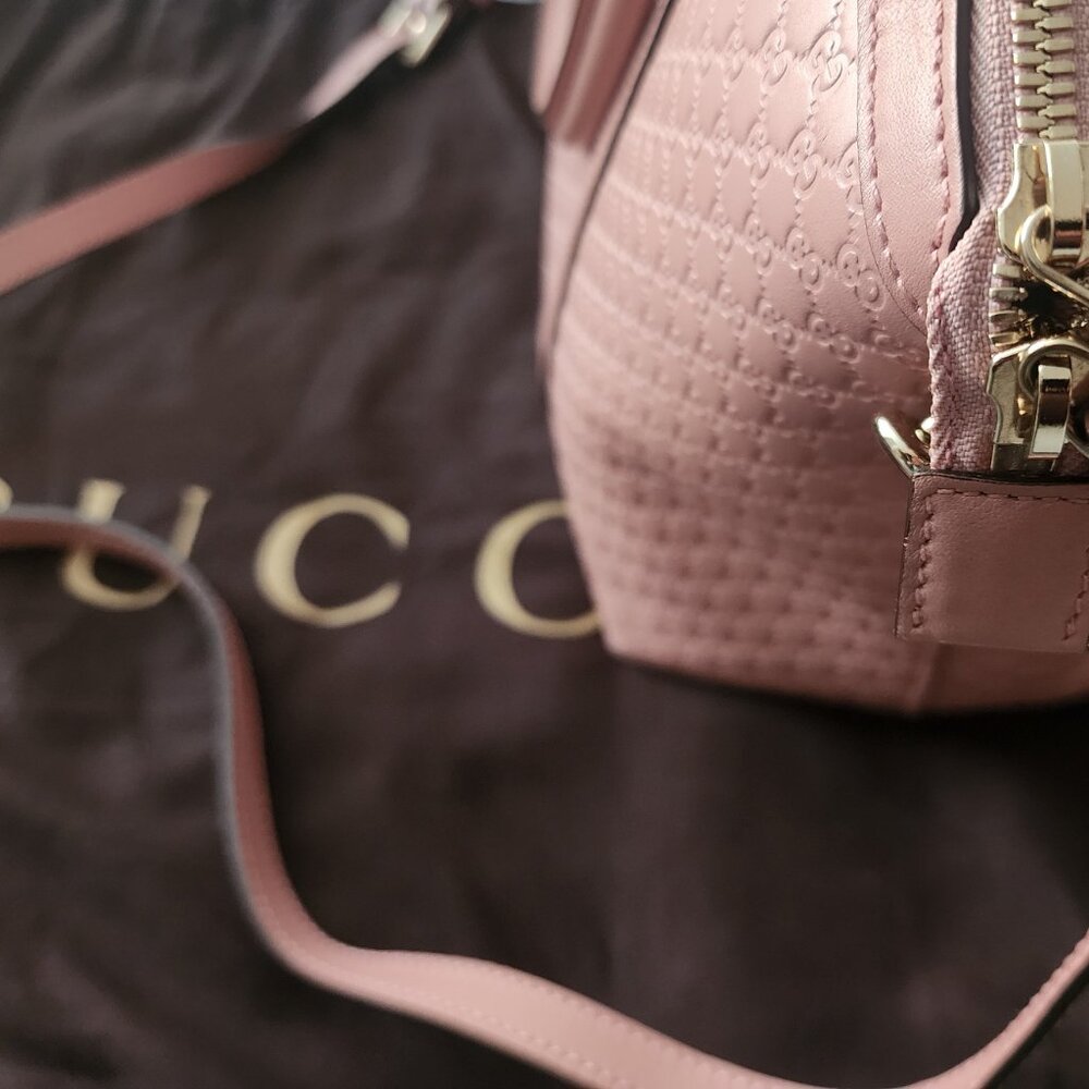 GUCCI - AUTHENTIC PINK LEATHER MICRO GUCCISIMA TOTE - Picture 6 of 12